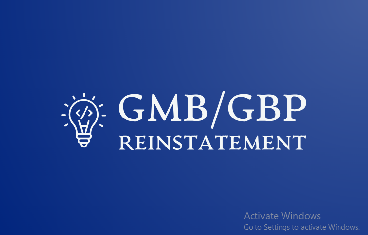 text(GMB/GBP Reinstatement) and a bulb icon is on dark blue surface